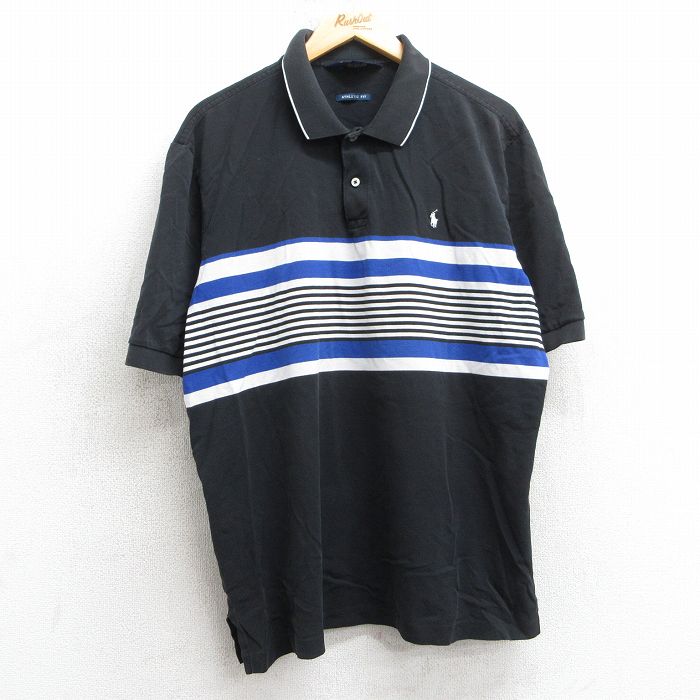 【20%OFF】XL★古着 ラルフローレン Ralph Lauren ポロゴルフ 半袖 ブランド ポロ シャツ メンズ 90年代 90s ワンポイントロゴ 鹿の子 大きいサイズ コットン 黒他 ブラック 25jul08 中古 トップス