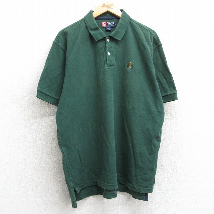 【50%OFF】XL★古着 ラルフローレン Ralph Lauren チャップス 半袖 ブランド ポロ シャツ メンズ 90年代 90s ワンポイントロゴ 鹿の子 大きいサイズ コットン 緑 グリーン 25jul08 中古 トップス