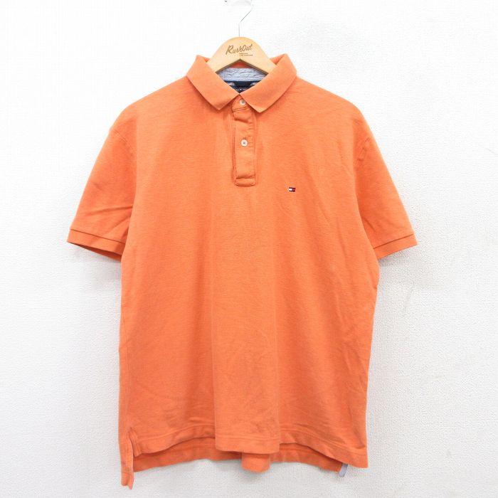 XL★古着 トミーヒルフィガー TOMMY HILFIGER 半袖 ブランド ポロ シャツ メンズ ワンポイントロゴ 鹿の子 オレンジ 25jul14 中古 トップス