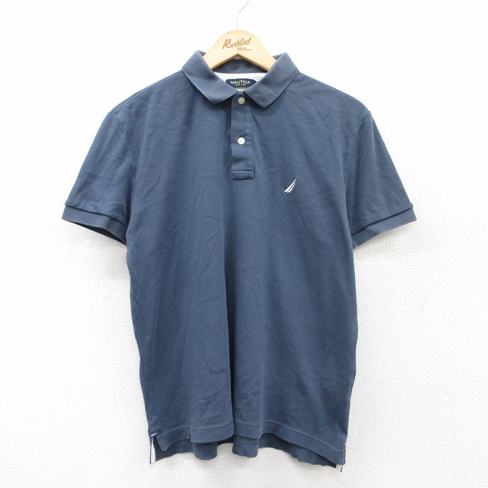 【50%OFF】L★古着 ノーティカ NAUTICA 半袖 ブランド ポロ シャツ メンズ ワンポイントロゴ コットン 紺 ネイビー 25jul14 中古 トップス