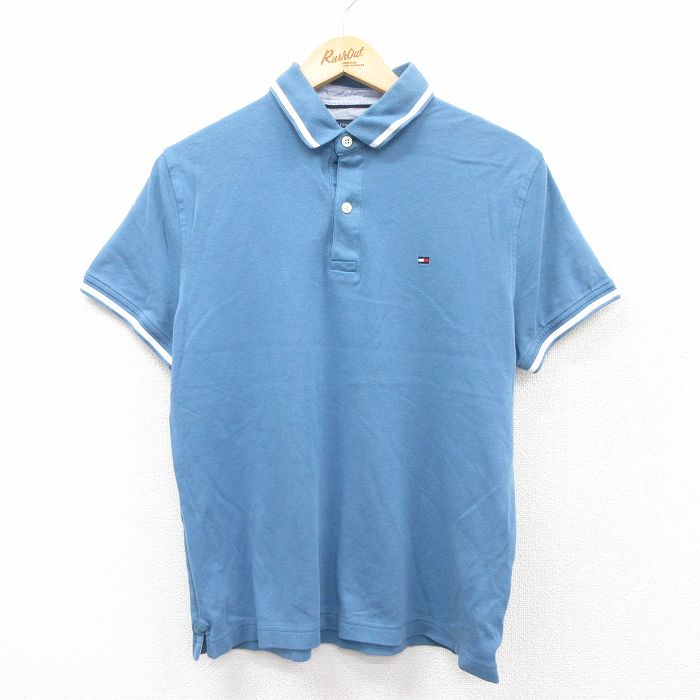 M★古着 トミーヒルフィガー TOMMY HILFIGER 半袖 ブランド ポロ シャツ メンズ ワンポイントロゴ コットン 薄紺他 ネイビー 25jul14 中古 トップス