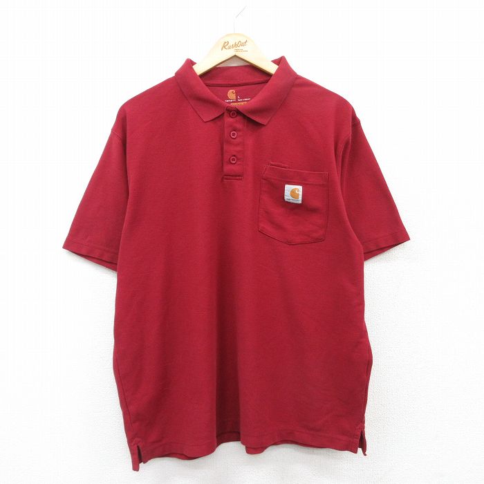 XL★古着 カーハート Carhartt 半袖 ブランド ポロ シャツ メンズ ワンポイントロゴ 大きいサイズ コットン エンジ 25jul14 中古 トップス