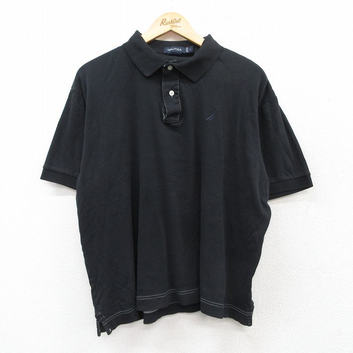 XL★古着 ノーティカ NAUTICA 半袖 ブランド ポロ シャツ メンズ ワンポイントロゴ 大きいサイズ コットン 黒 ブラック 25jul14 中古 トップス