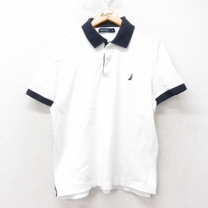 XL★古着 ノーティカ NAUTICA 半袖 ブランド ポロ シャツ メンズ ワンポイントロゴ コットン 白他 ホワイト 25jul14 中古 トップス
