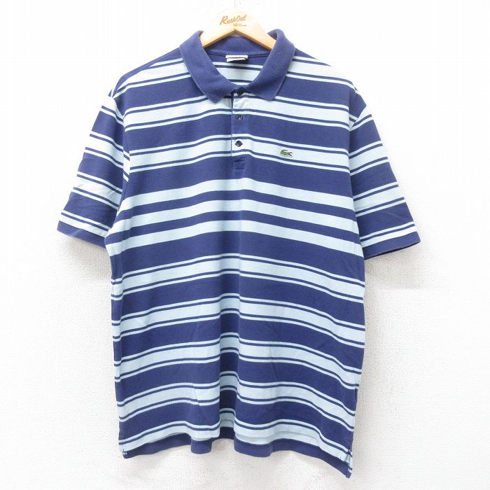 XL★古着 ラコステ LACOSTE 半袖 ブランド ポロ シャツ メンズ ワンポイントロゴ 鹿の子 大きいサイズ コットン 紺他 ネイビー ボーダー 【spe】 25jul14 中古 トップス