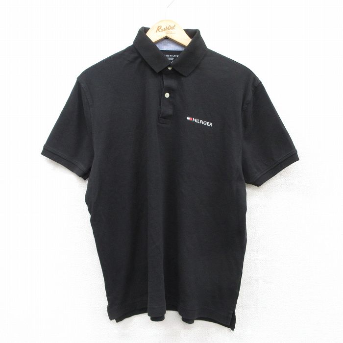 XL★古着 トミーヒルフィガー TOMMY HILFIGER 半袖 ブランド ポロ シャツ メンズ ワンポイントロゴ コットン 黒 ブラック 25jul14 中古 トップス