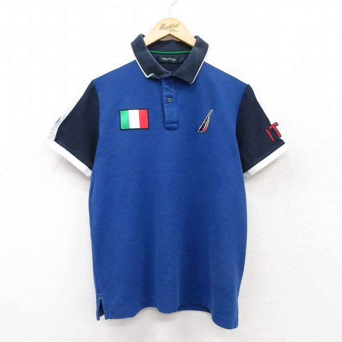 【50%OFF】L★古着 ノーティカ NAUTICA 半袖 ブランド ポロ シャツ メンズ ワンポイントロゴ イタリア製 鹿の子 紺他 ネイビー 25jul14 中古 トップス