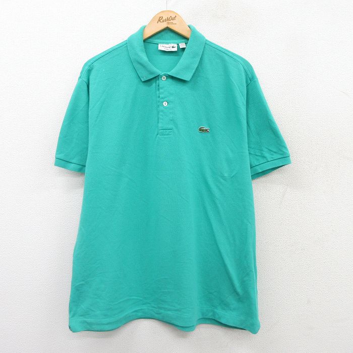 XL★古着 ラコステ LACOSTE 半袖 ブランド ポロ シャツ メンズ ワンポイントロゴ 大きいサイズ コットン 青緑 25jul14 中古 トップス