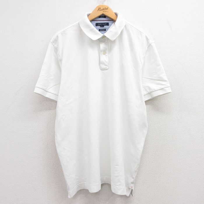 XL★古着 トミーヒルフィガー TOMMY HILFIGER 半袖 ブランド ポロ シャツ メンズ ワンポイントロゴ 鹿の子 大きいサイズ 白 ホワイト 25jul15 中古 トップス
