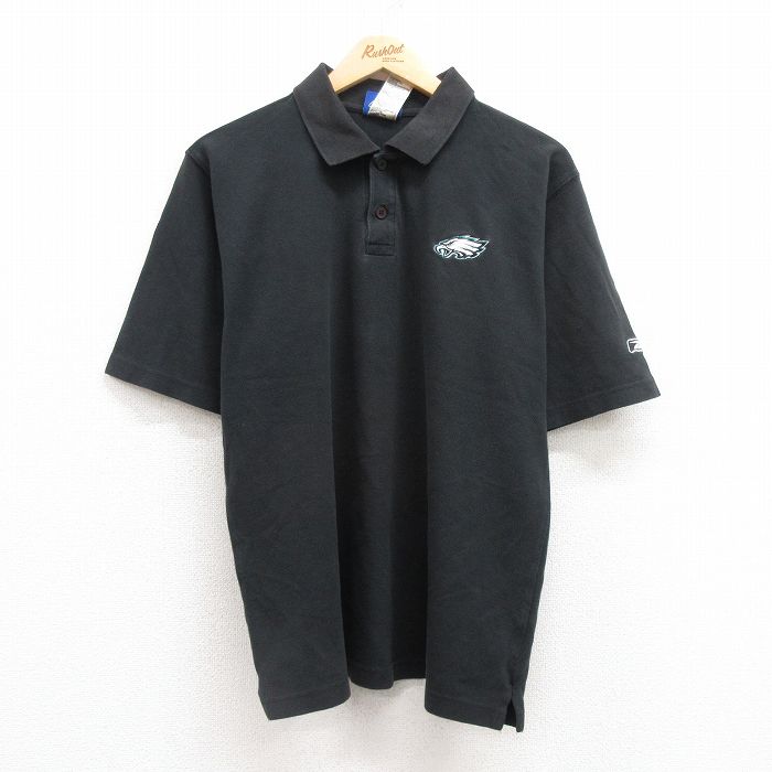 【50%OFF】L★古着 リーボック REEBOK 半袖 ブランド ポロ シャツ メンズ 00年代 00s NFL フィラデルフィアイーグルス 鹿の子 コットン 黒 ブラック アメフト スーパーボウル 25jul15 中古 トップス