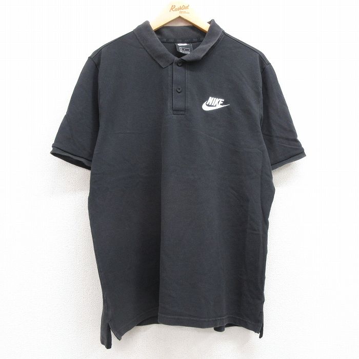 【50%OFF】XL★古着 ナイキ NIKE 半袖 ブランド ポロ シャツ メンズ ワンポイントロゴ 鹿の子 コットン 黒 ブラック 25jul15 中古 トップス