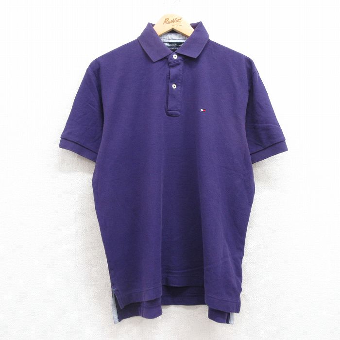 XL★古着 トミーヒルフィガー TOMMY HILFIGER 半袖 ブランド ポロ シャツ メンズ ワンポイントロゴ 鹿の子 コットン 紫 パープル 25jul15 中古 トップス