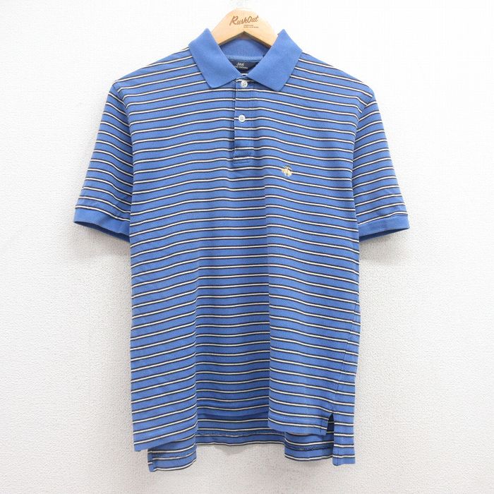 【50%OFF】L★古着 ブルックスブラザーズ BROOKS BROTHERS 半袖 ブランド ポロ シャツ メンズ ワンポイントロゴ 鹿の子 コットン 薄紺他 ネイビー ボーダー 25jul15 中古 トップス