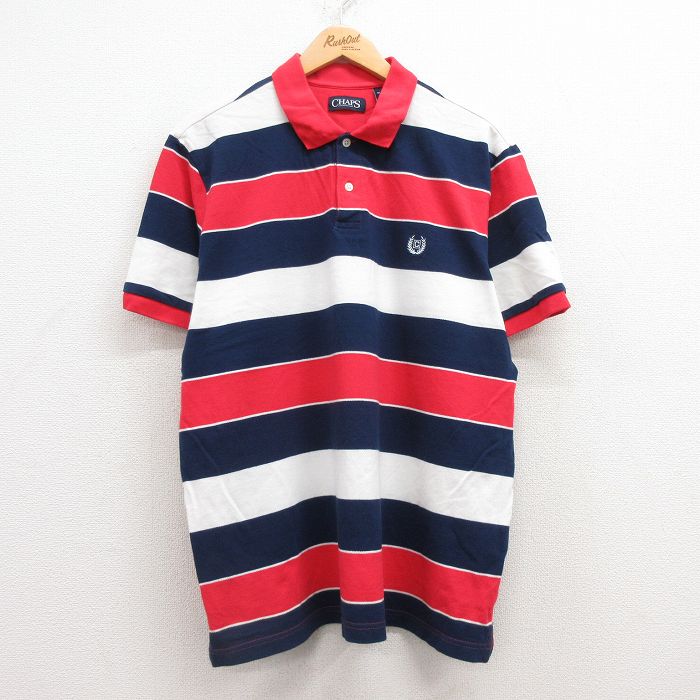 【50%OFF】XL★古着 チャップス 半袖 ブランド ポロ シャツ メンズ ワンポイントロゴ 鹿の子 コットン 紺他 ネイビー 25jul15 中古 トップス