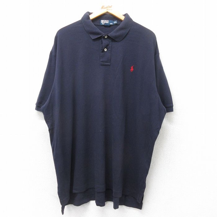 XL★古着 ラルフローレン Ralph Lauren 半袖 ブランド ポロ シャツ メンズ 90年代 90s ワンポイントロゴ 大きいサイズ コットン 紺 ネイビー 25jul18 中古 トップス