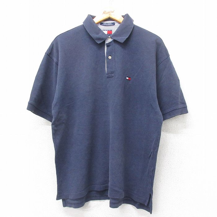 トミーヒルフィガー 90s 半袖ポロシャツ ワンポイントロゴ ネイビー XL | 古着