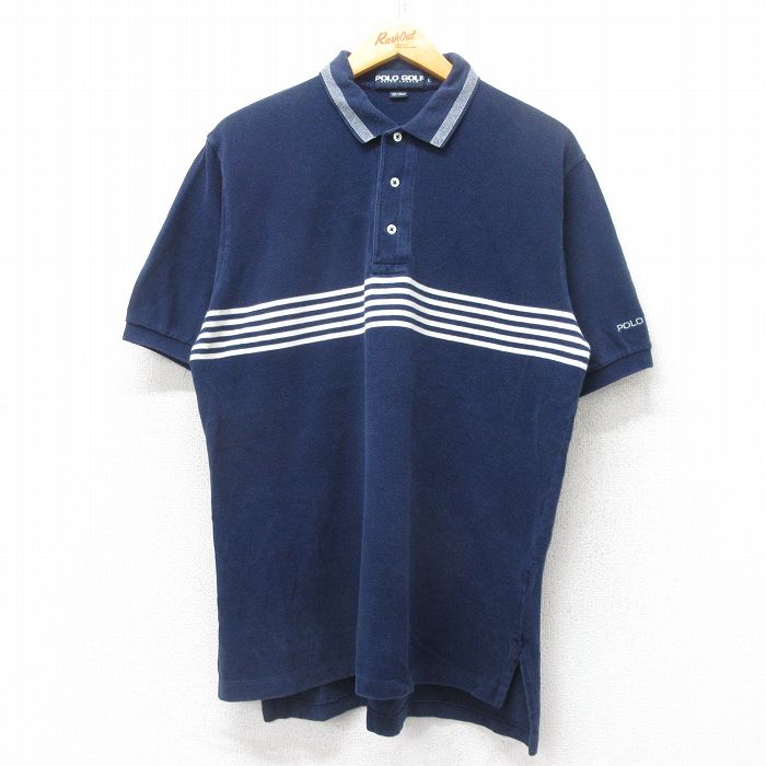 XL★古着 ラルフローレン Ralph Lauren ポロゴルフ 半袖 ブランド ポロ シャツ メンズ 90年代 90s ワンポイントロゴ 鹿の子 コットン 紺 ネイビー 【spe】 25jul18 中古 トップス