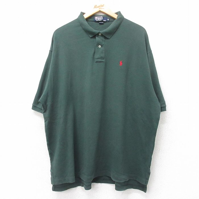 XL★古着 ラルフローレン Ralph Lauren 半袖 ブランド ポロ シャツ メンズ 90年代 90s ワンポイントロゴ 大きいサイズ コットン USA製 緑 グリーン 25jul18 中古 トップス