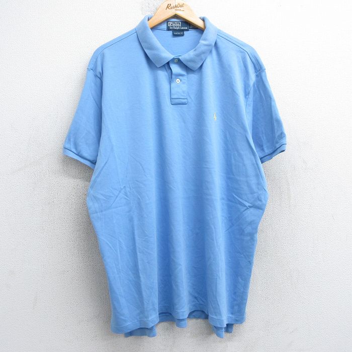 XL★古着 ラルフローレン Ralph Lauren 半袖 ブランド ポロ シャツ メンズ ワンポイントロゴ 大きいサイズ コットン 水色 25jul18 中古 トップス