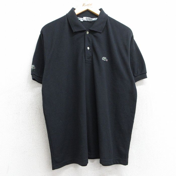 XL★古着 ラコステ LACOSTE 半袖 ブランド ポロ シャツ メンズ ワンポイントロゴ 鹿の子 コットン 黒 ブラック 25jul18 中古 トップス