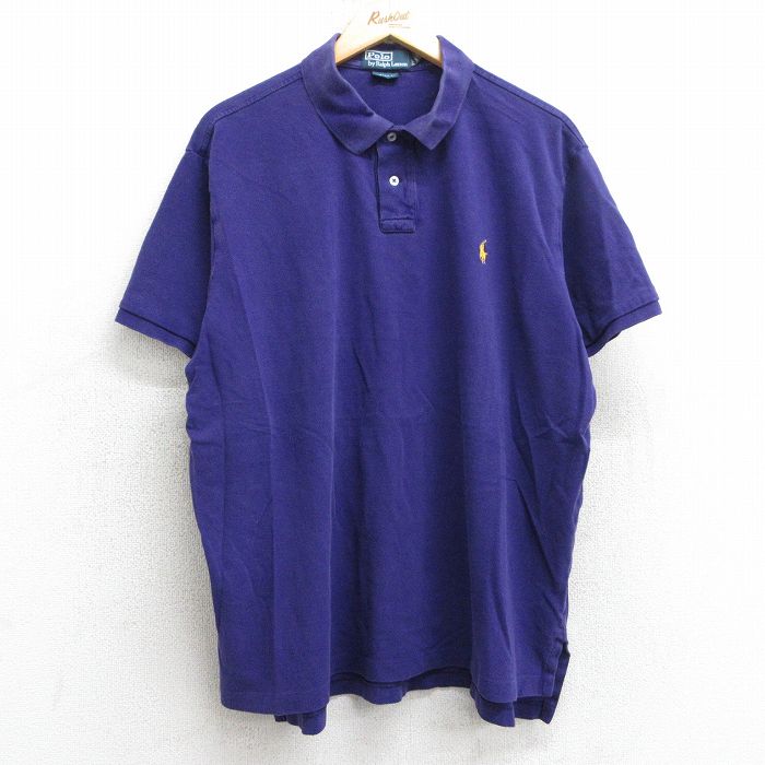 XL★古着 ラルフローレン Ralph Lauren 半袖 ブランド ポロ シャツ メンズ 90年代 90s ワンポイントロゴ 鹿の子 大きいサイズ コットン 紫 パープル 25jul18 中古 トップス