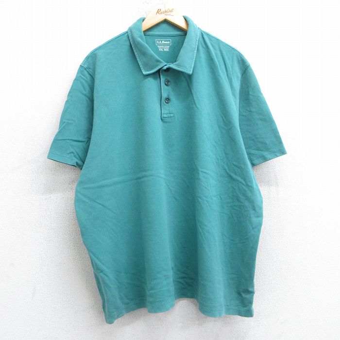 【50%OFF】XL★古着 エルエルビーン LLBEAN 半袖 ブランド ポロ シャツ メンズ 鹿の子 大きいサイズ コットン 緑 グリーン 25jul25 中古 トップス