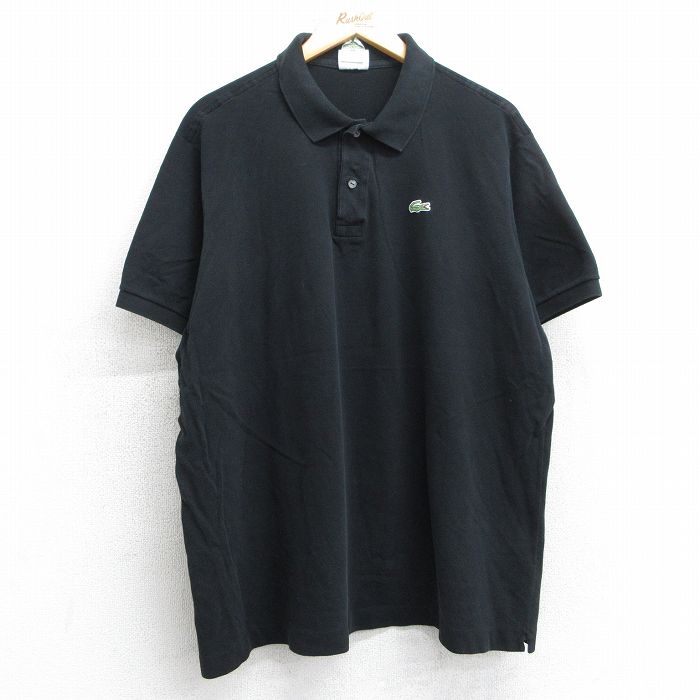 XL★古着 ラコステ LACOSTE 半袖 ブランド ポロ シャツ メンズ ワンポイントロゴ 鹿の子 大きいサイズ コットン フランス製 黒 ブラック 【spe】 25jul25 中古 トップス