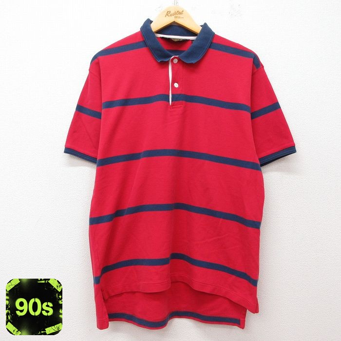 エディーバウアー 90s 半袖ポロシャツ ボーダー レッド XL | 古着