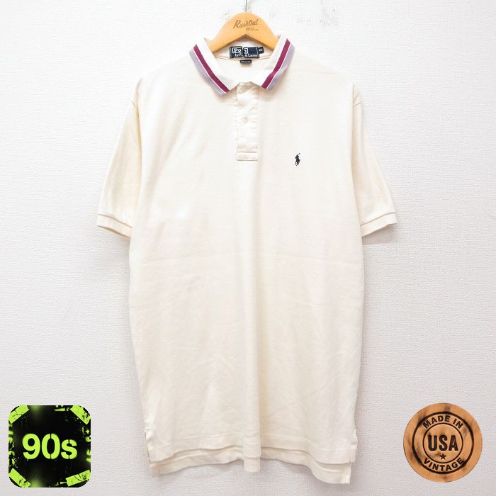 【50%OFF】ラルフローレン 90s 半袖ポロシャツ ワンポイントロゴ 生成り ベージュ XL | 古着