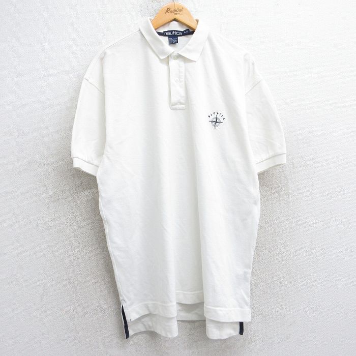 【20%OFF】XL★古着 ノーティカ NAUTICA 半袖 ブランド ポロ シャツ メンズ 90年代 90s ワンポイントロゴ 鹿の子 大きいサイズ コットン 白 ホワイト 25jul30 中古 トップス