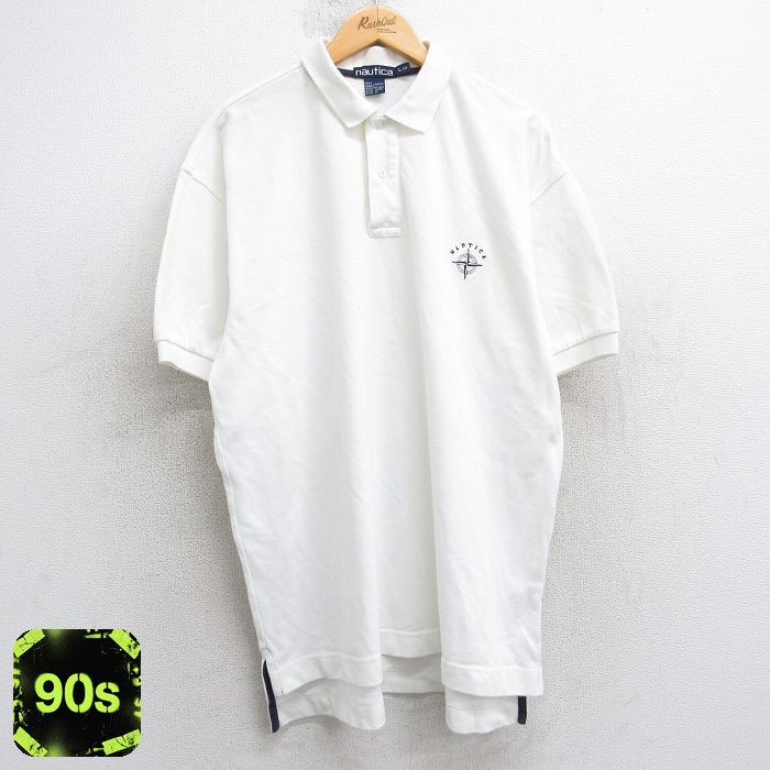ノーティカ 90s 半袖ポロシャツ ワンポイントロゴ ホワイト XL | 古着