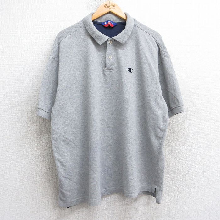 チャンピオン 半袖ポロシャツ ワンポイントロゴ グレー XL | 古着