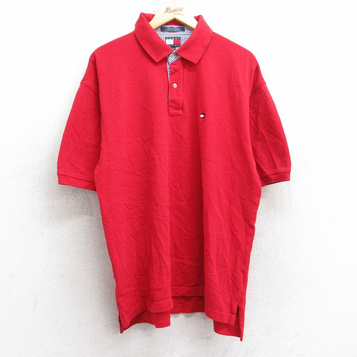 トミーヒルフィガー 90s 半袖ポロシャツ ワンポイントロゴ レッド XL | 古着