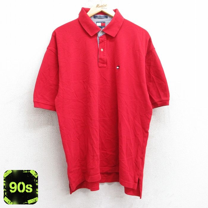 トミーヒルフィガー 90s 半袖ポロシャツ ワンポイントロゴ レッド XL | 古着