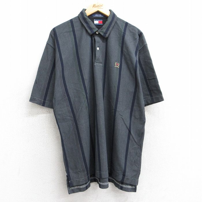 トミーヒルフィガー 90s 半袖ポロシャツ ワンポイントロゴ グレー XL | 古着