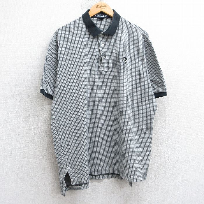 【50%OFF】XL★古着 ラルフローレン Ralph Lauren ポロゴルフ 半袖 ブランド ポロ シャツ メンズ 90年代 90s ワンポイントロゴ 大きいサイズ コットン カナダ製 グレー他 チェック 25aug05 中古 トップス