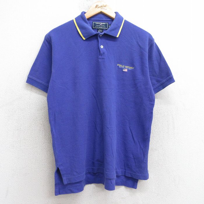 【50%OFF】L★古着 ラルフローレン Ralph Lauren ポロスポーツ 半袖 ブランド ポロ シャツ メンズ ワンポイントロゴ コットン 紫 パープル 25aug05 中古 トップス