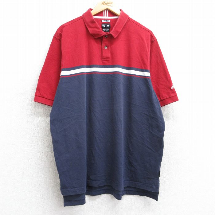 アディダス 半袖ポロシャツ ツートンカラー レッド XL | 古着
