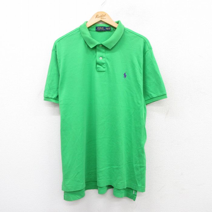【50%OFF】XL★古着 ラルフローレン Ralph Lauren 半袖 ブランド ポロ シャツ メンズ ワンポイントロゴ 大きいサイズ コットン 緑 グリーン 25aug05 中古 トップス