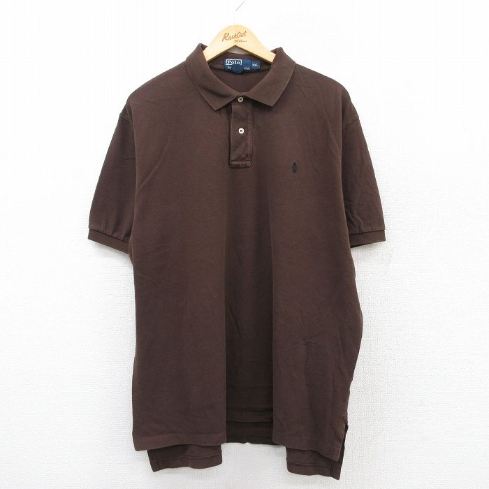 【50%OFF】XL★古着 ラルフローレン Ralph Lauren 半袖 ブランド ポロ シャツ メンズ 90年代 90s ワンポイントロゴ 鹿の子 大きいサイズ コットン 茶 ブラウン 25aug05 中古 トップス