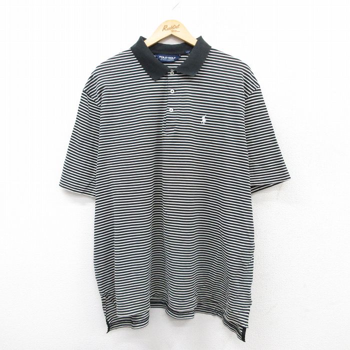 XL★古着 ラルフローレン Ralph Lauren ポロゴルフ 半袖 ブランド ポロ シャツ メンズ 90年代 90s ワンポイントロゴ 大きいサイズ コットン 黒他 ブラック ボーダー 【spe】 25aug05 中古 トップス