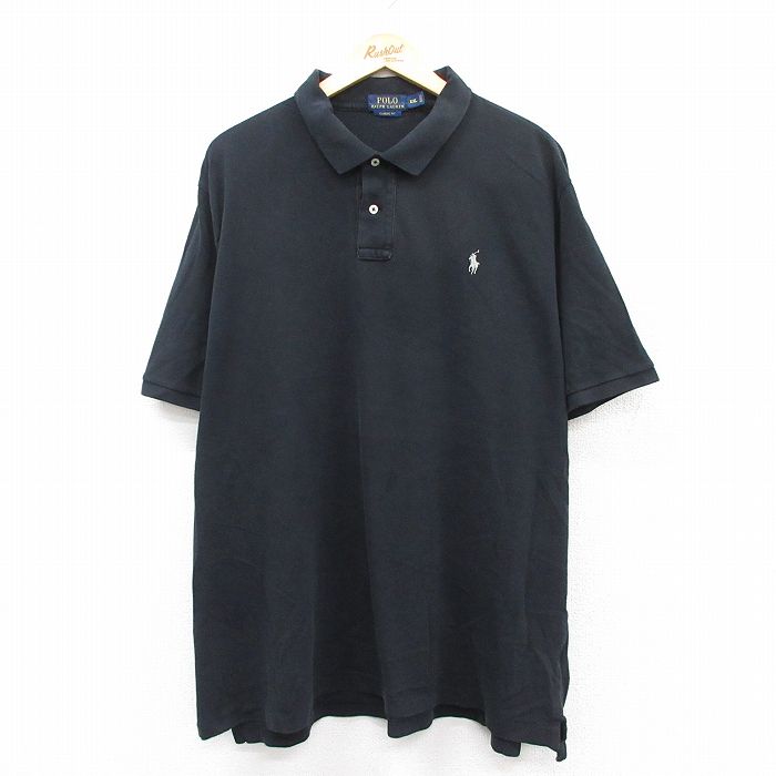 XL★古着 ラルフローレン Ralph Lauren 半袖 ブランド ポロ シャツ メンズ ワンポイントロゴ 鹿の子 大きいサイズ コットン 黒 ブラック 25aug05 中古 トップス
