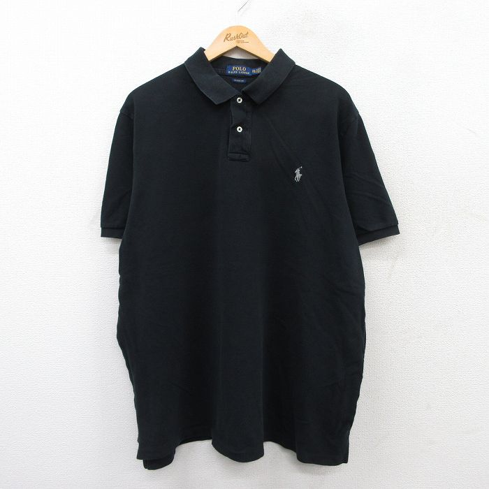 【50%OFF】XL★古着 ラルフローレン Ralph Lauren 半袖 ブランド ポロ シャツ メンズ ワンポイントロゴ 鹿の子 大きいサイズ コットン 黒 ブラック 25aug05 中古 トップス