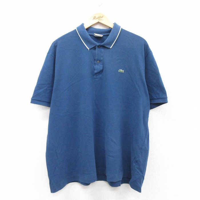 【50%OFF】XL★古着 ラコステ LACOSTE 半袖 ブランド ポロ シャツ メンズ ワンポイントロゴ 鹿の子 大きいサイズ コットン 紺他 ネイビー 25aug05 中古 トップス