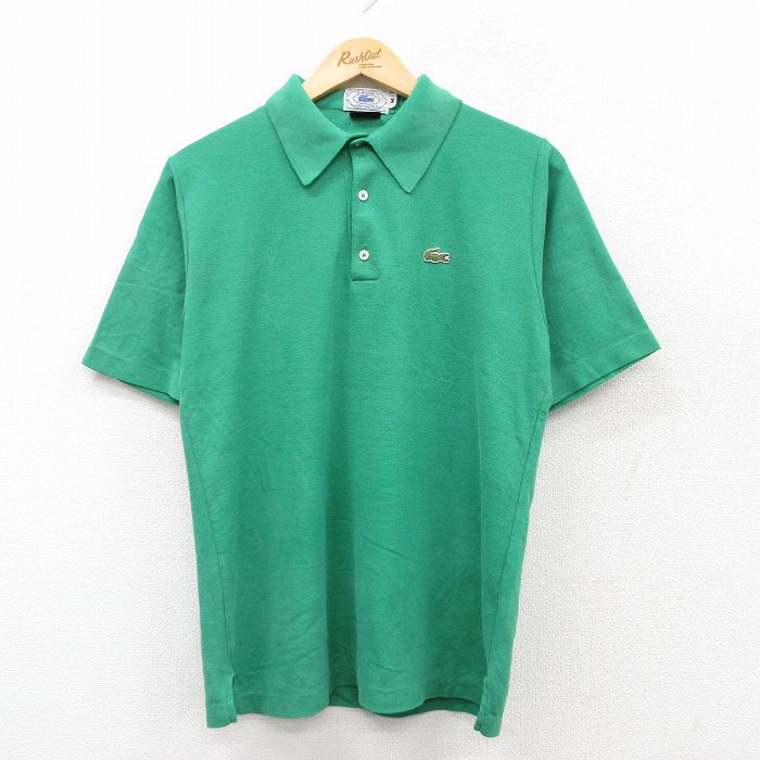 【50%OFF】M★古着 ラコステ LACOSTE 半袖 ブランド ポロ シャツ メンズ 90年代 90s ワンポイントロゴ 鹿の子 緑 グリーン 25aug05 中古 トップス