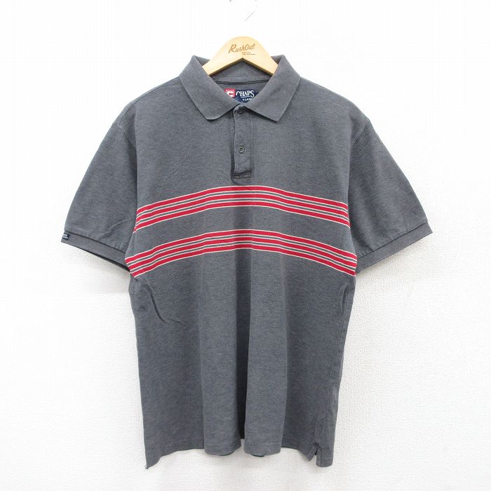 XL★古着 ラルフローレン Ralph Lauren チャップス 半袖 ブランド ポロ シャツ メンズ 90年代 90s 鹿の子 コットン グレー 霜降り 25aug05 中古 トップス