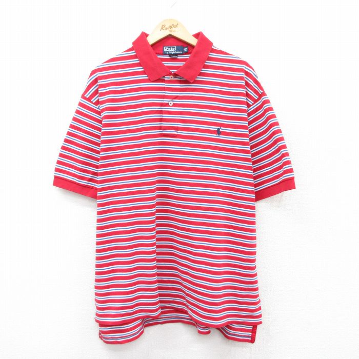 【20%OFF】XL★古着 ラルフローレン Ralph Lauren 半袖 ブランド ポロ シャツ メンズ 90年代 90s ワンポイントロゴ 鹿の子 大きいサイズ コットン 赤他 レッド 【spe】 25aug05 中古 トップス
