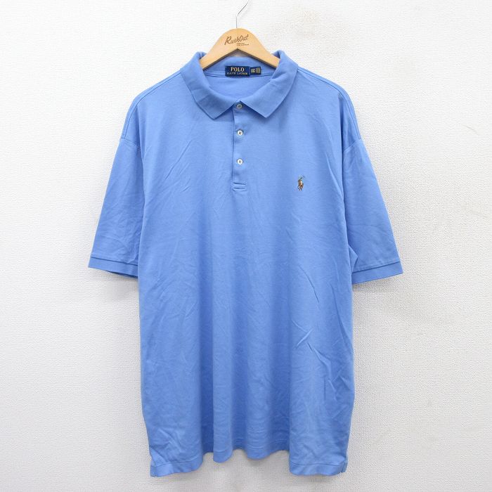【20%OFF】XL★古着 ラルフローレン Ralph Lauren 半袖 ブランド ポロ シャツ メンズ ワンポイントロゴ 大きいサイズ ロング丈 コットン 薄紺 ネイビー 25aug05 中古 トップス
