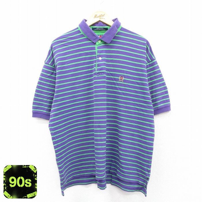 トミーヒルフィガー 90s 半袖ポロシャツ ワンポイントロゴ パープル XL | 古着