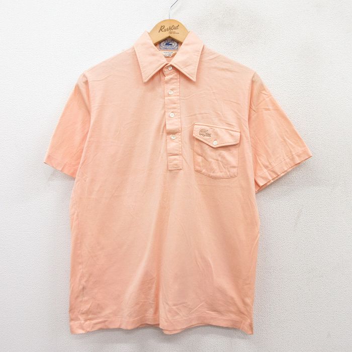 【50%OFF】L★古着 ラコステ LACOSTE 半袖 ブランド ポロ シャツ メンズ 90年代 90s ワンポイントロゴ コットン 薄オレンジ 25aug05 中古 トップス